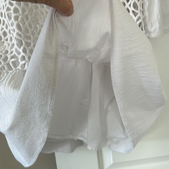 Tyler Boe Izzy Eyelet Topper Crochet Dress w Bell Sleeves Notch Neck White - Picture 9 of 15